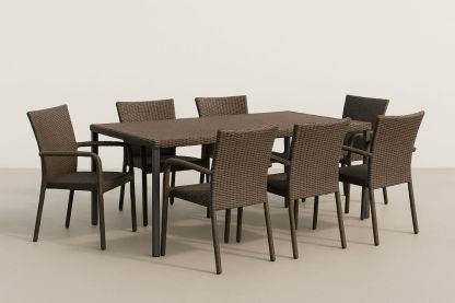 Jídelní set 7 kusů s hliníkovým rámem a hnědým PE ratanem-Casavivapt