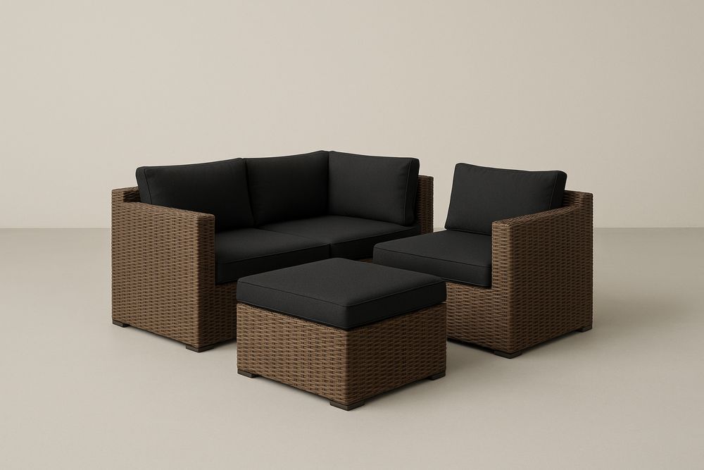 Sada nábytku z umělého ratanu s černými poduškami 3-dílná-Casavivapt