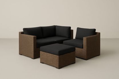 Sada nábytku z umělého ratanu s černými poduškami 3-dílná-Casavivapt