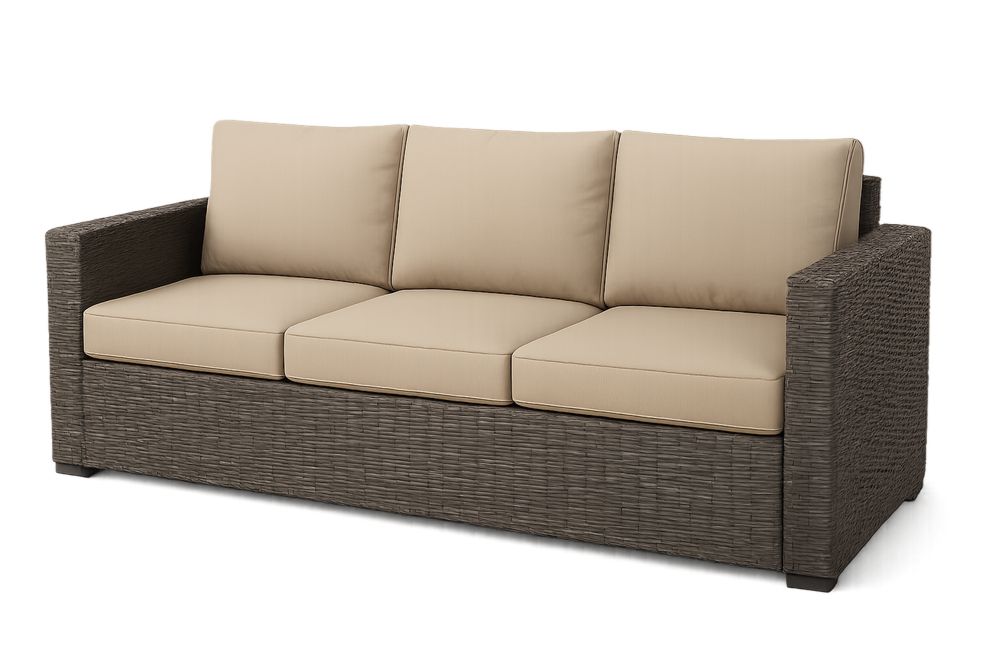 Ratanová třímístná pohovka s béžovými polštáři 200x90x80 cm-Casavivapt