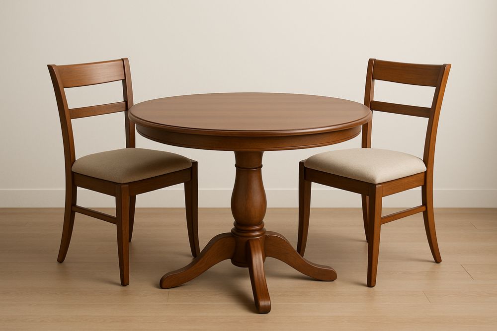 Dřevěný jídelní set s kulatým stolem a dvěma židlemi-Casavivapt