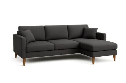 Tmavě šedá rohová sedačka s tkaninovým potahem a dřevěnými nohami-Casavivapt