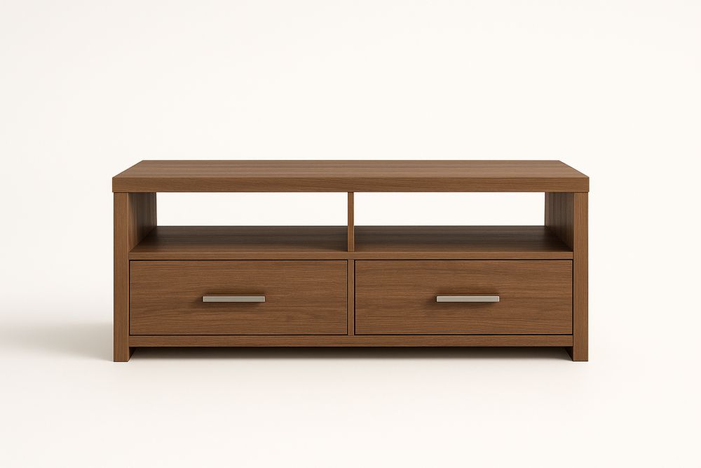 TV stolek dřevotříska ořech dvě zásuvky otevřená police 120x40x50 cm-Casavivapt
