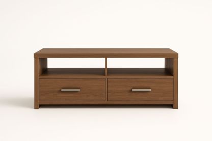 TV stolek dřevotříska ořech dvě zásuvky otevřená police 120x40x50 cm-Casavivapt