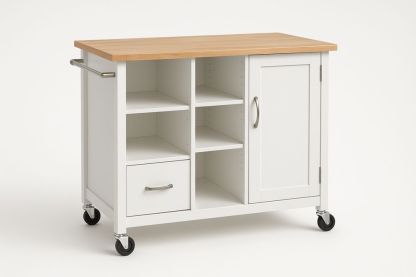 Kuchyňský vozík bílý s deskou z dubové překližky-Casavivapt