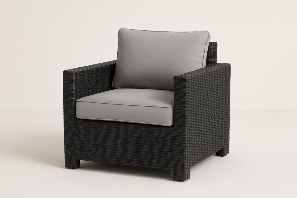 Zahradní křeslo černé hliníkové a polyratanové šedé polštáře-Casavivapt