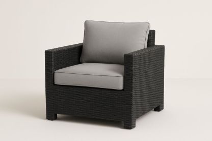 Zahradní křeslo černé hliníkové a polyratanové šedé polštáře-Casavivapt