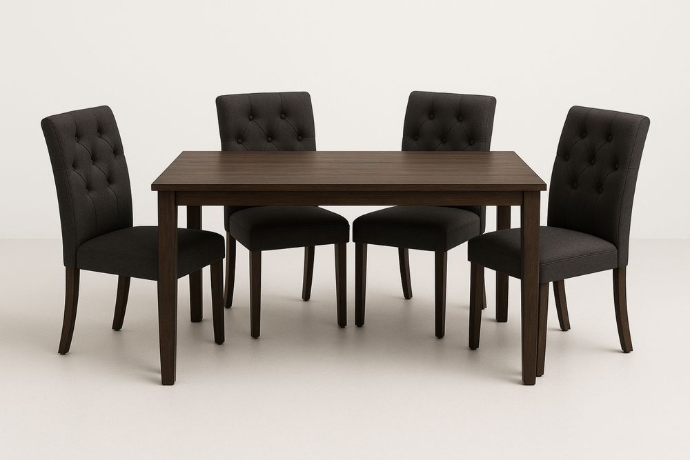Jídelní stůl a 4 čalouněné židle tmavě hnědé dřevo látka-Casavivapt