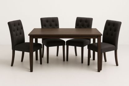 Jídelní stůl a 4 čalouněné židle tmavě hnědé dřevo látka-Casavivapt