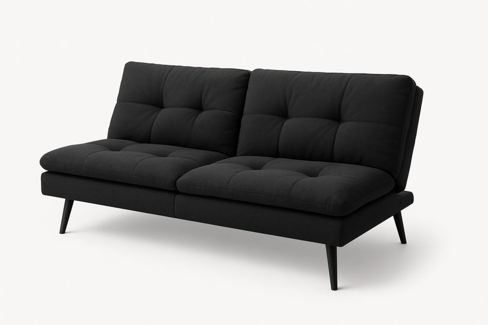 Černá dvoumístná rozkládací pohovka látková s kovovými nohami-Casavivapt