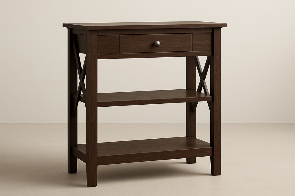 Dřevěný stolek tmavě hnědý s policemi a zásuvkou 80x40x75 cm-Casavivapt