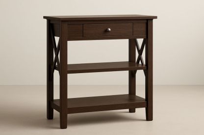 Dřevěný stolek tmavě hnědý s policemi a zásuvkou 80x40x75 cm-Casavivapt