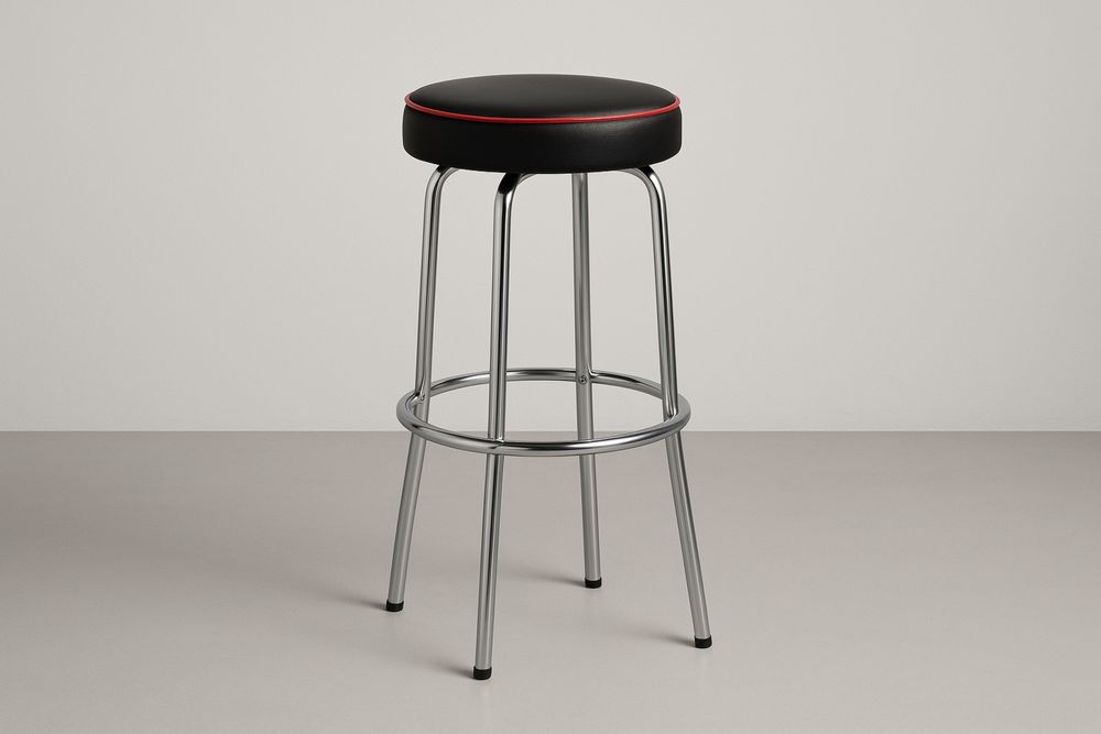 Černá barová židle s červeným lemem a chromovou konstrukcí, výška 75 cm-Casavivapt