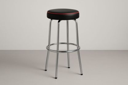 Černá barová židle s červeným lemem a chromovou konstrukcí, výška 75 cm-Casavivapt