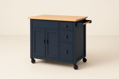 Kuchyňský vozík s modrou skříní a dřevěnou deskou-Casavivapt