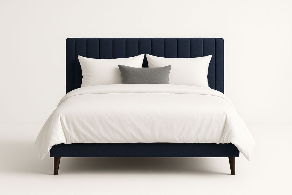 Čalouněná manželská postel 160x200 cm modrá s dřevěnými nohami-Casavivapt