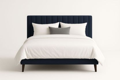 Čalouněná manželská postel 160x200 cm modrá s dřevěnými nohami-Casavivapt