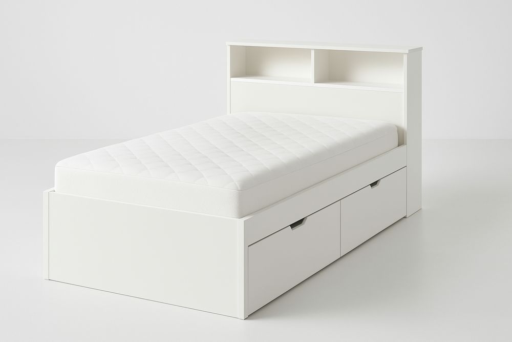 Bílá jednolůžková postel s úložnými zásuvkami a poličkami 200x90 cm-Casavivapt