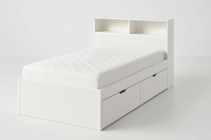 Bílá jednolůžková postel s úložnými zásuvkami a poličkami 200x90 cm-Casavivapt