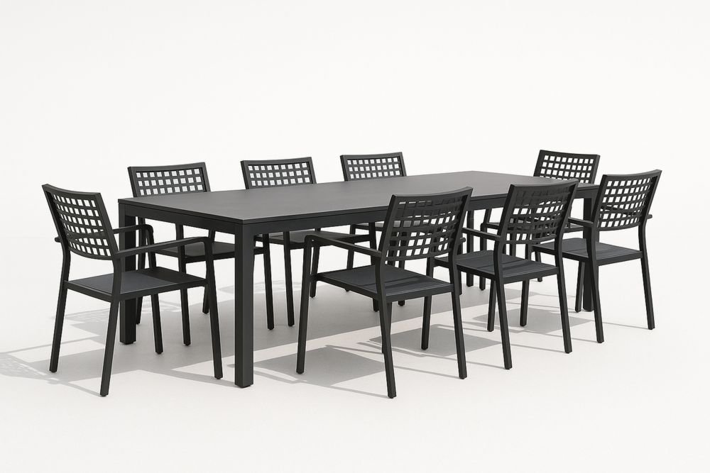 Hliníková zahradní jídelní souprava 8 židlí s černým stolem-Casavivapt