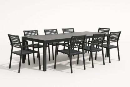 Hliníková zahradní jídelní souprava 8 židlí s černým stolem-Casavivapt