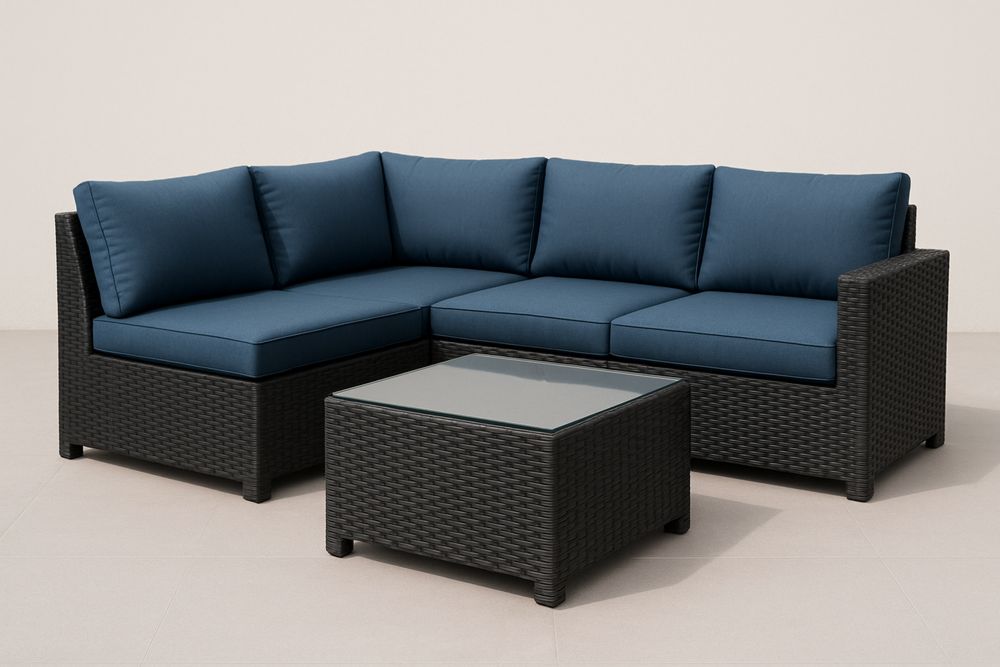 Zahradní sedací souprava z umělého ratanu modrá s čtvercovým stolem-Casavivapt