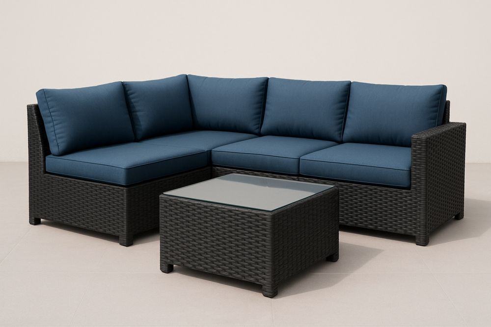 Zahradní sedací souprava z umělého ratanu modrá s čtvercovým stolem-Casavivapt