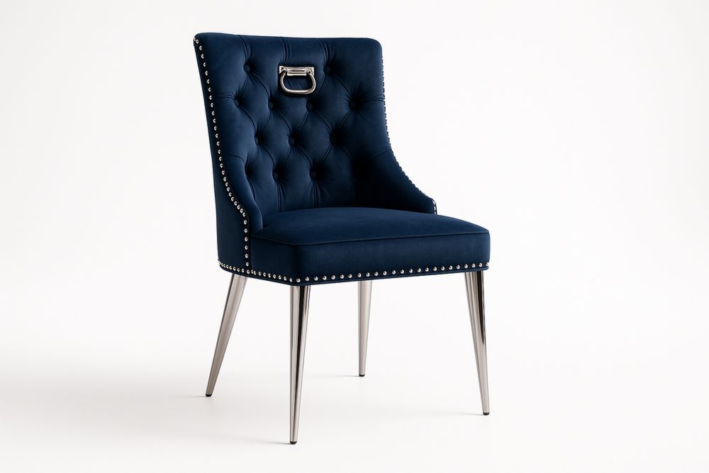 Jídelní židle s tmavě modrým sametovým potahem a kovovými nohami-Casavivapt