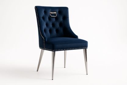 Jídelní židle s tmavě modrým sametovým potahem a kovovými nohami-Casavivapt