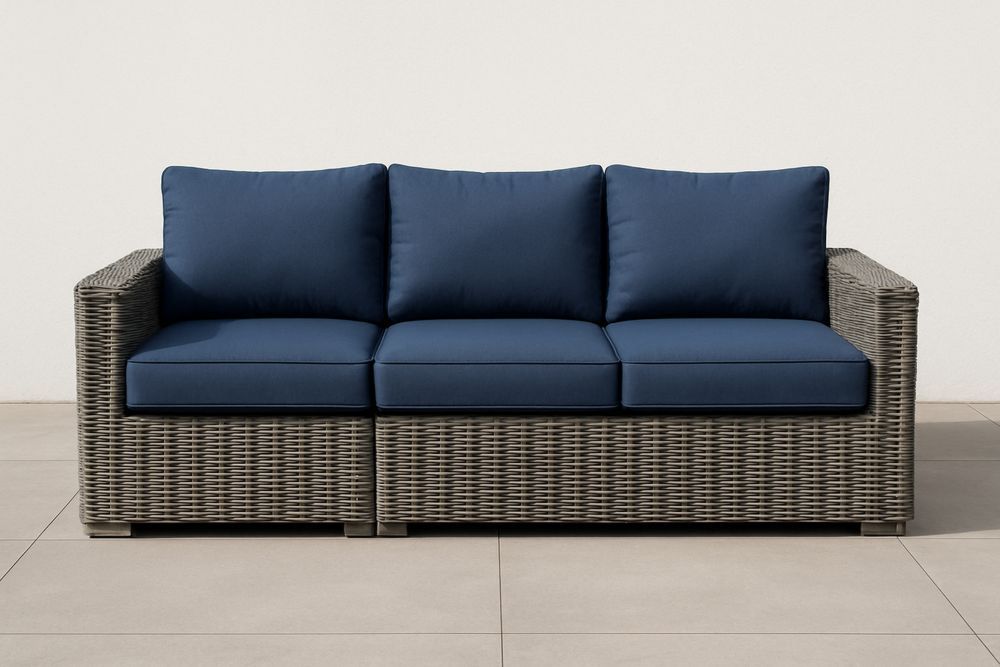 Třímístná pohovka z umělého ratanu modrá 197cm-Casavivapt