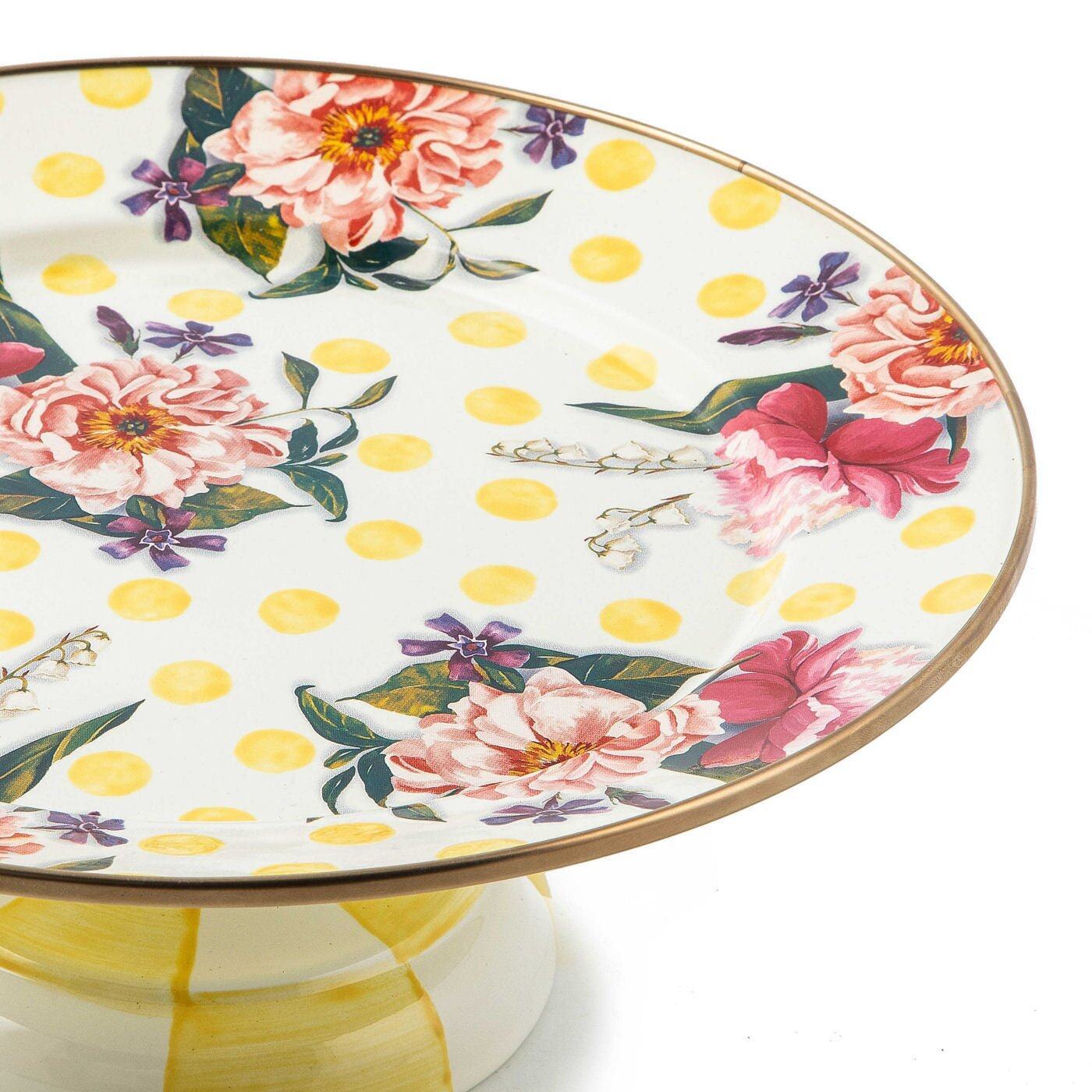 Wildflowers enamel small pedestal platter - yellow
