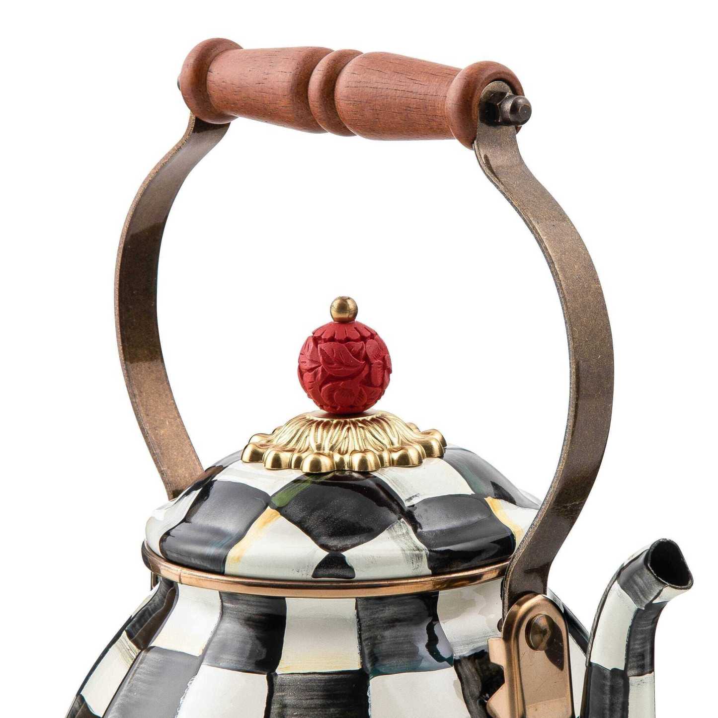 Iconic Black & White Courtly Check Enamel Tea Kettle 1,89L by MacKenzie-Childs