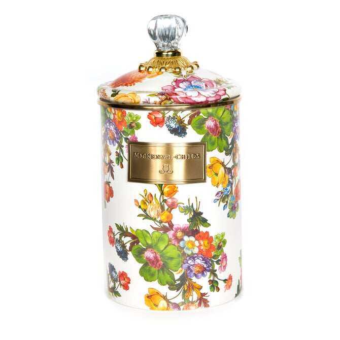 White Flower Market Enamel Canisters