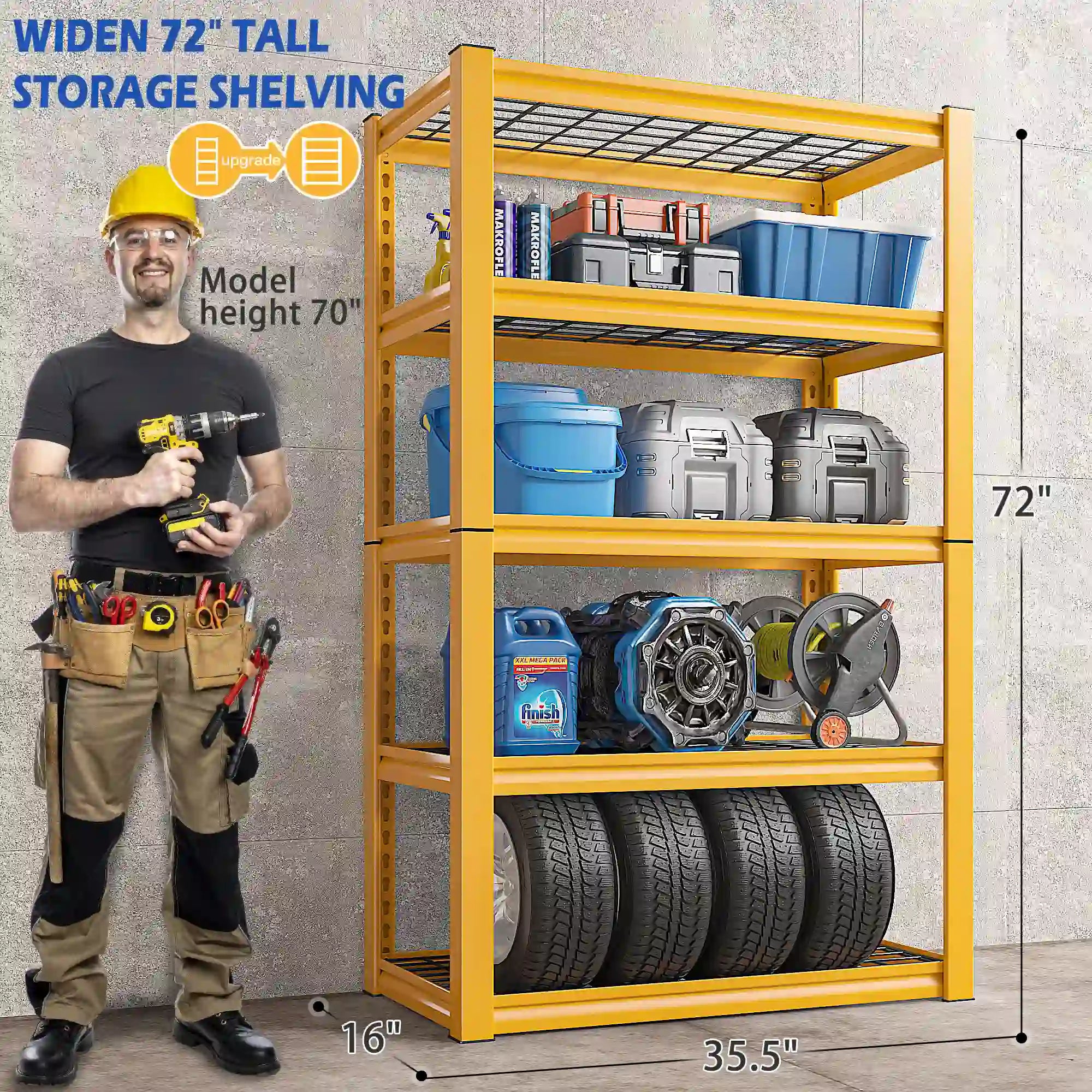 72"H Metal Garage Shelving , 2500 LBS Adjustable Industrial Metal Storage Shelves