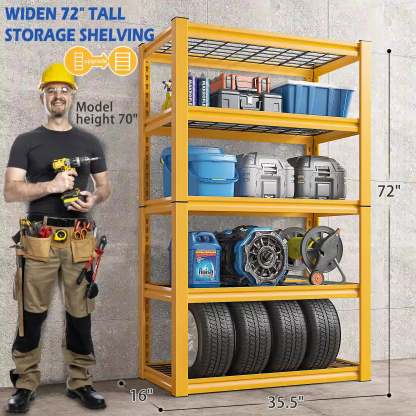 72"H Metal Garage Shelving , 2500 LBS Adjustable Industrial Metal Storage Shelves