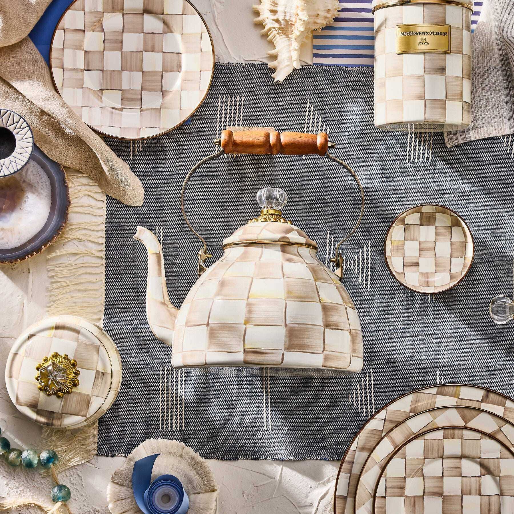 Mocha Check 2.84L Tea Kettle by MacKenzie-Childs