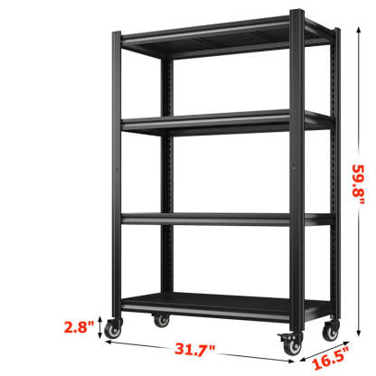 59.8"H 4-Tier Rolling Metal Shelving Rack 530LBS Adjustable Shelving Units