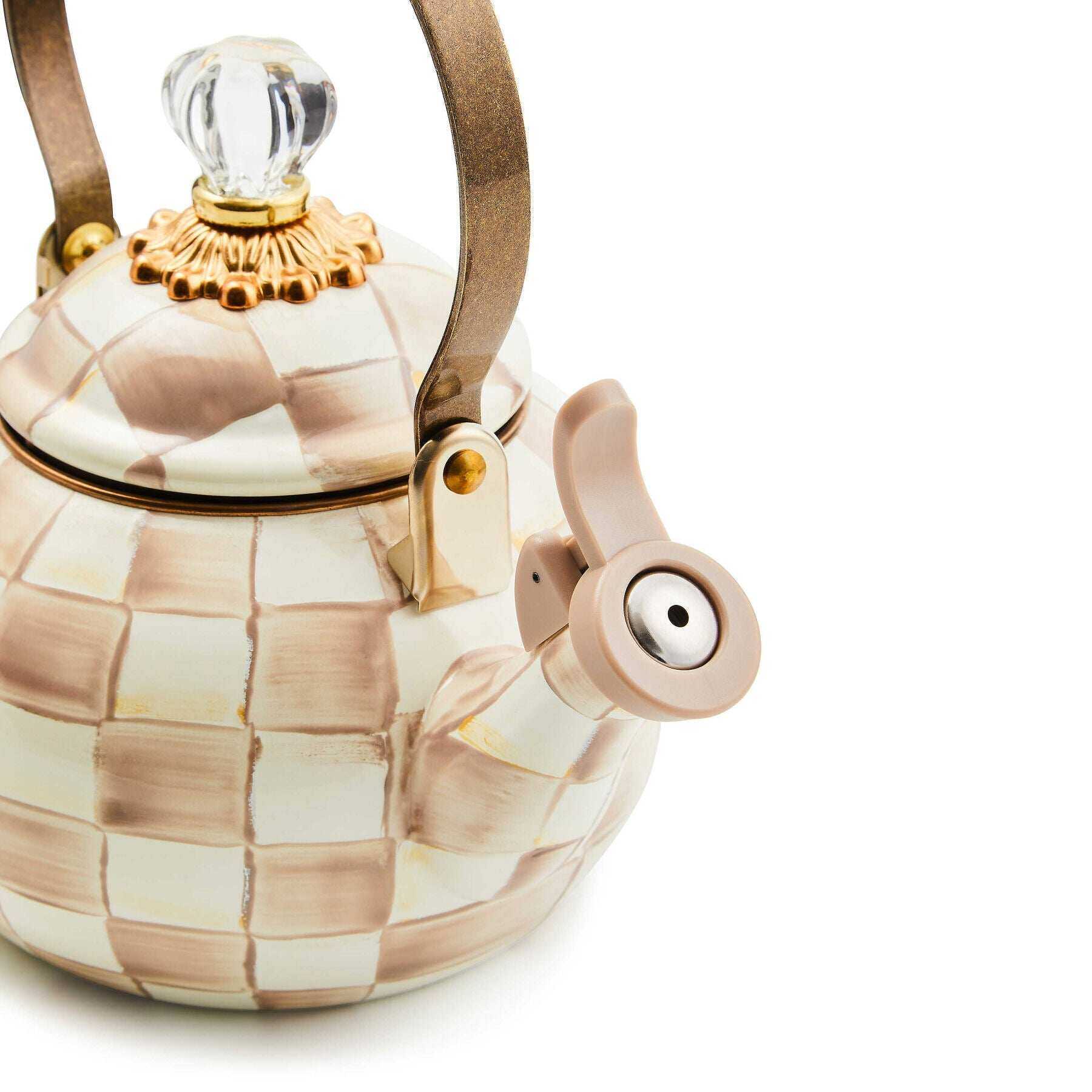 Mocha Check Whistling Tea Kettle by MacKenzie-Childs