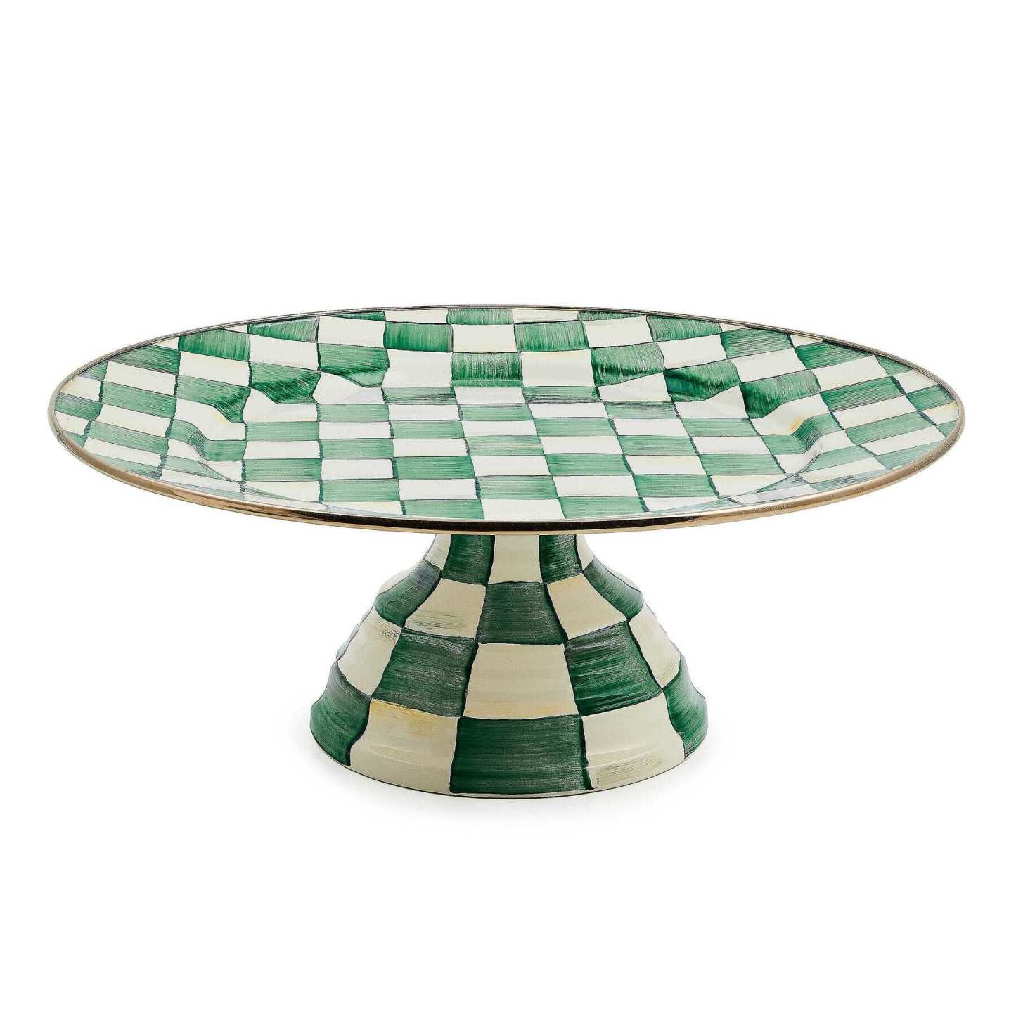Emerald Check Large Pedestal Platter by Mackenzie-Childs