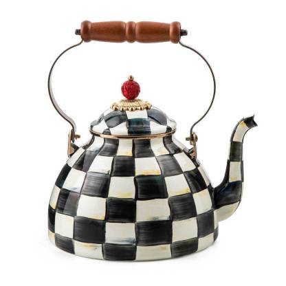 Iconic Black & White Courtly Check Enamel Tea Kettle by Mackenzie-Childs 2.84L