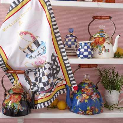 Flower Market Blue Enamel Tea Kettle - Lapis by Mackenzie Childs 2.84L