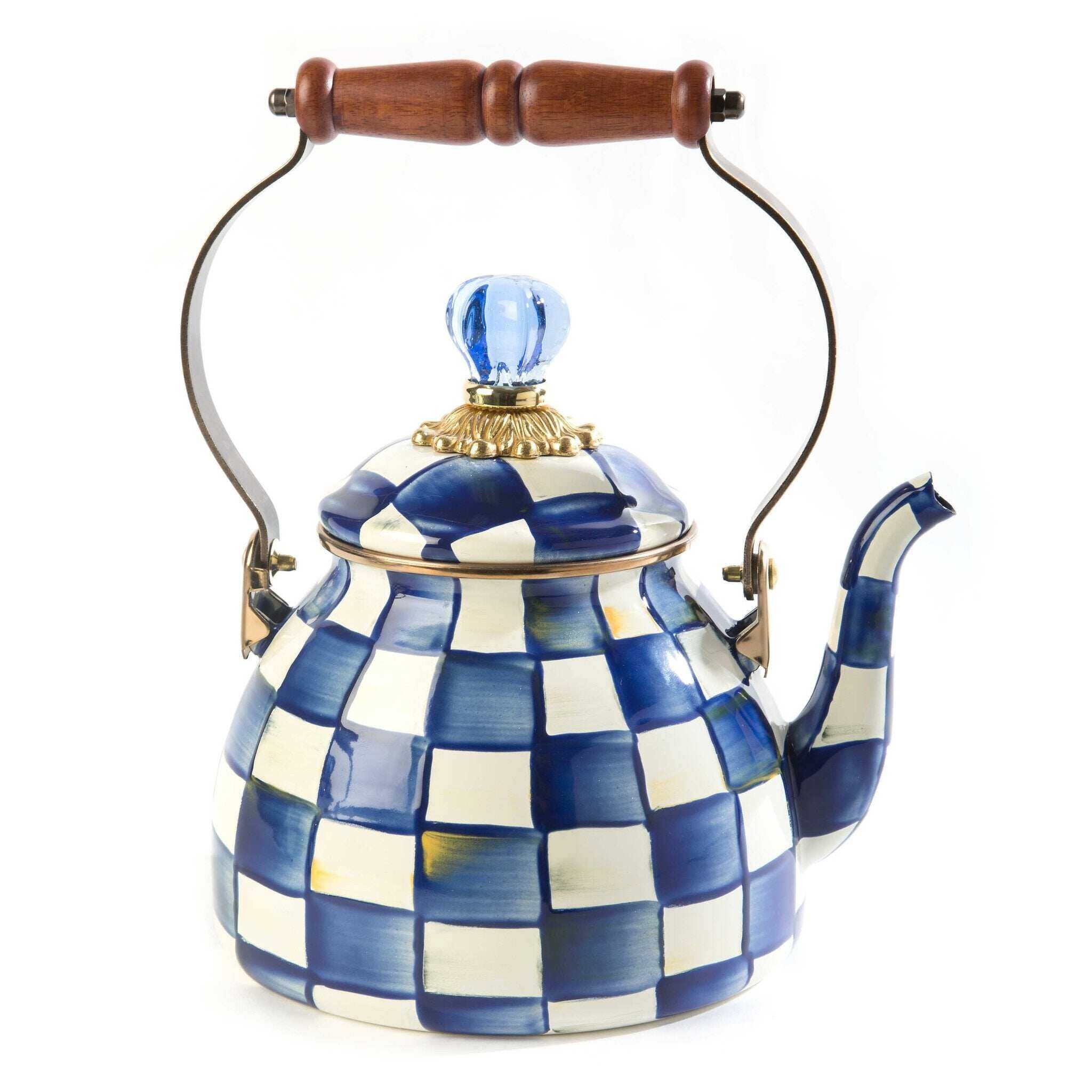 Royal Check Blue Enamel Tea Kettle by Mackenzie-Childs 1,89L