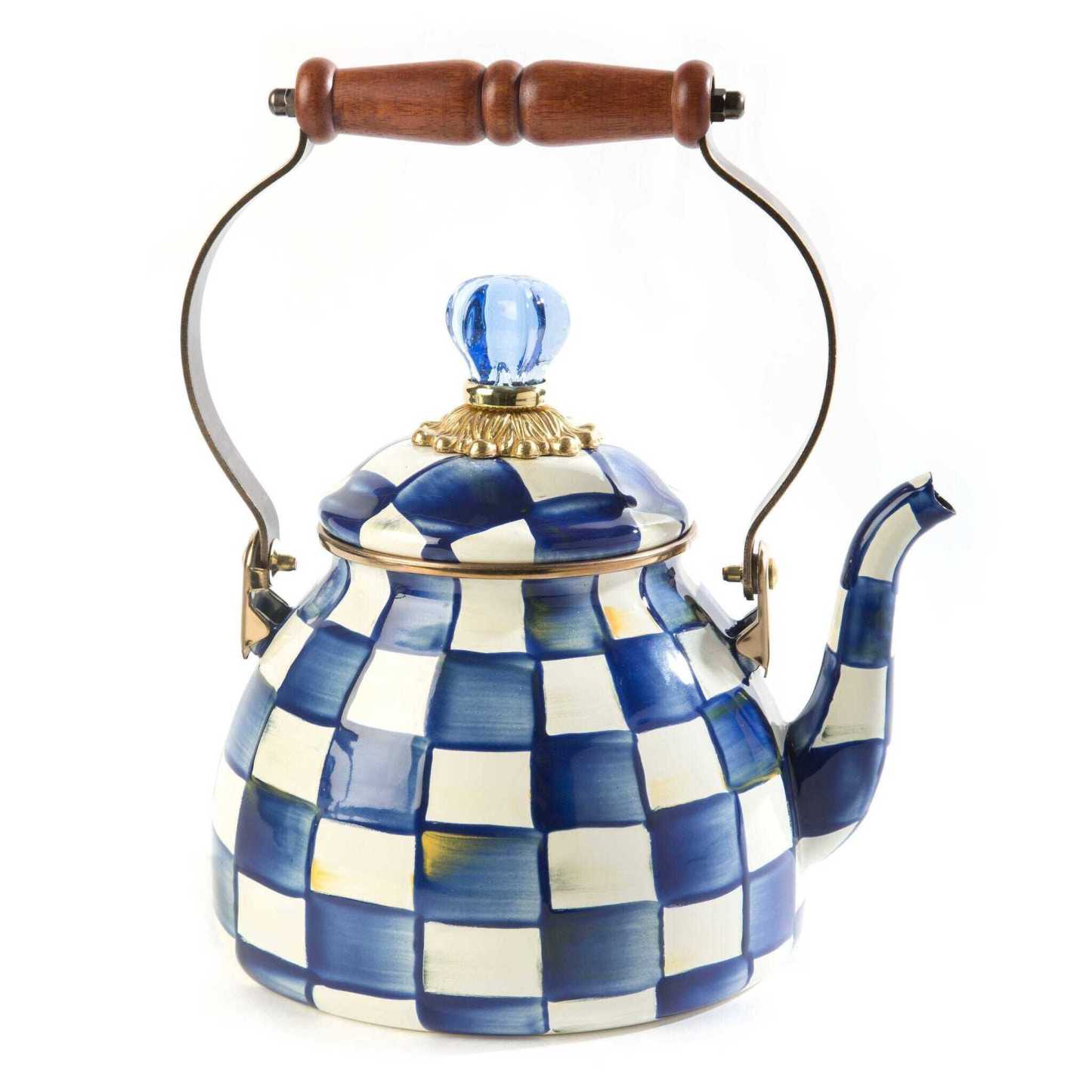 Royal Check Blue Enamel Tea Kettle by Mackenzie-Childs 1,89L