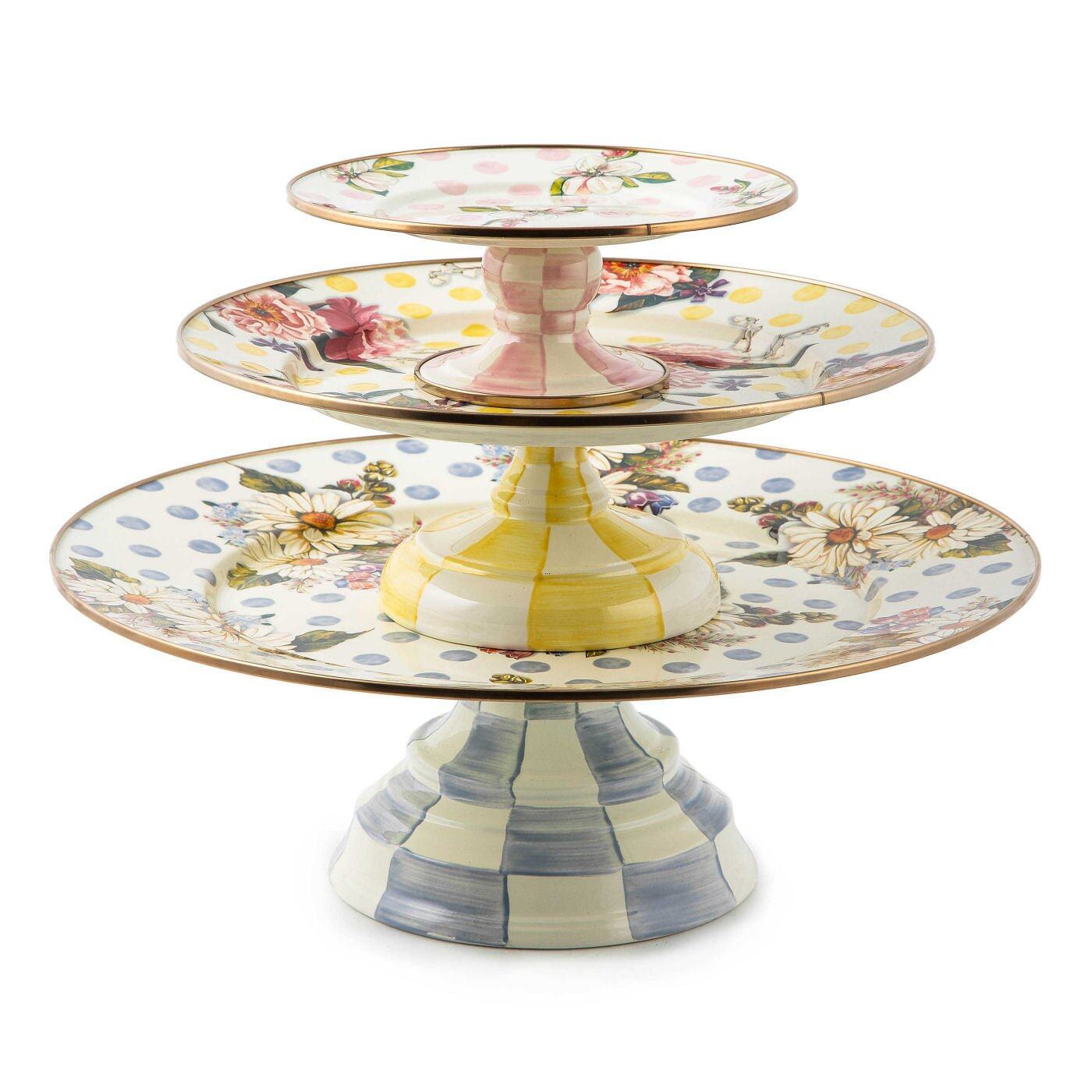 Wildflowers enamel small pedestal platter - yellow