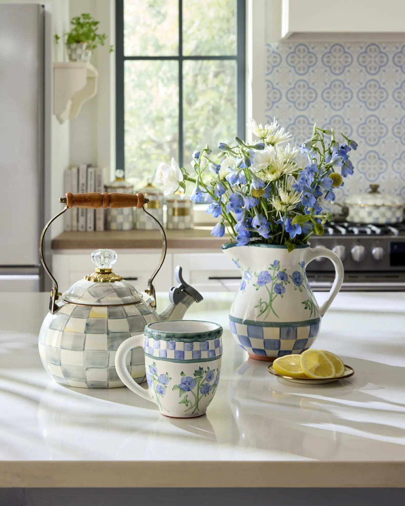 Sterling Check Whistling Tea Kettle by MacKenzie-Childs