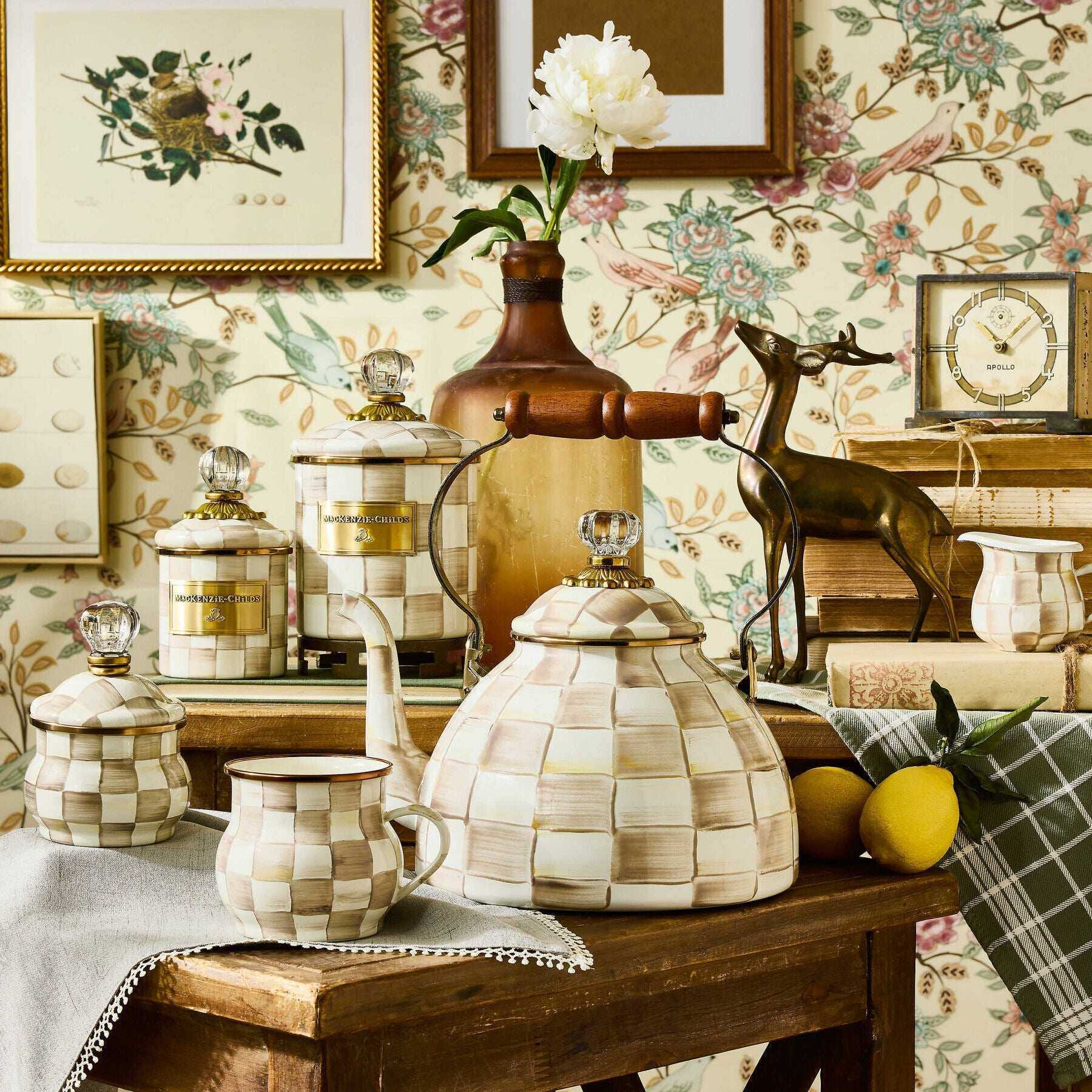 Mocha Check 2.84L Tea Kettle by MacKenzie-Childs