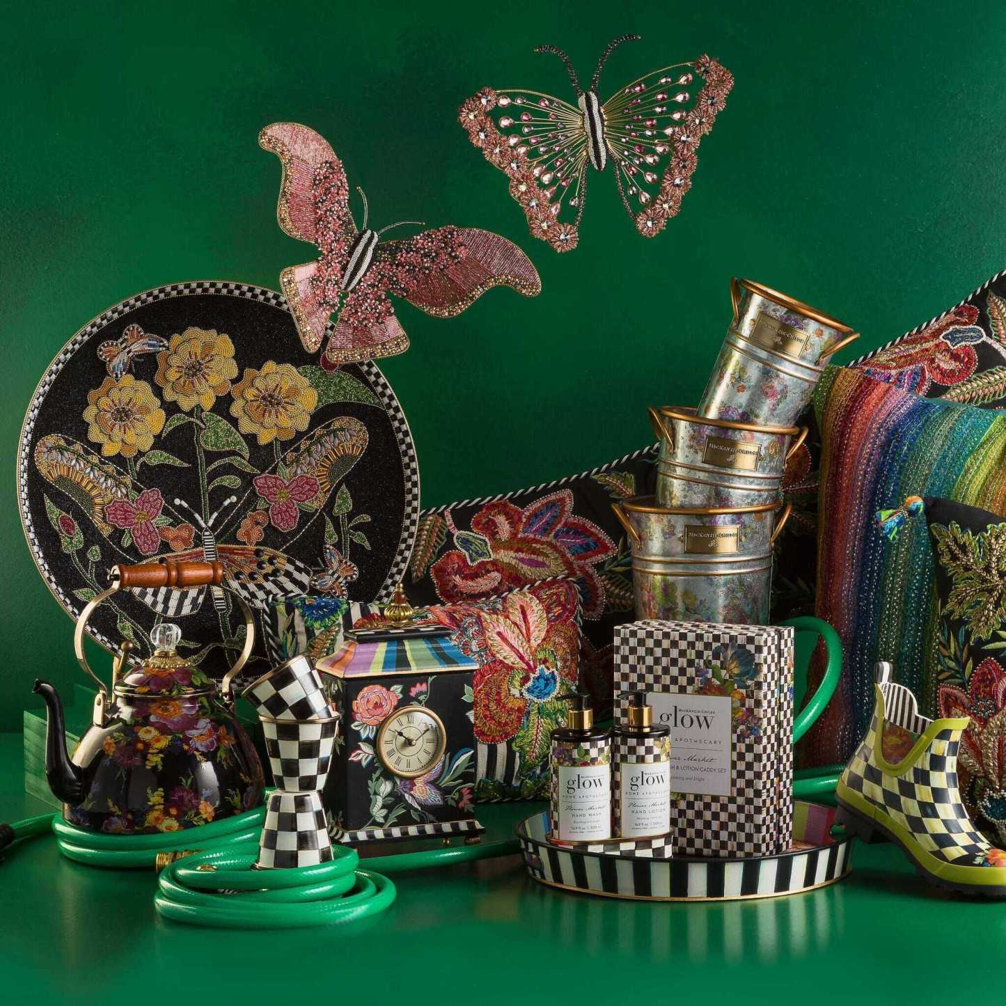 Flower Market Black Enamel Tea Kettle by Mackenzie Childs 2.84L