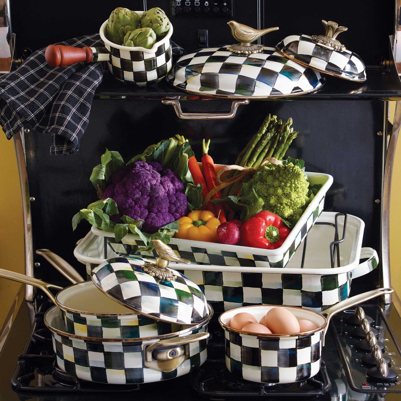 Mackenzie-Childs Courtly Check Enamel 3 Qt. Saute Pan