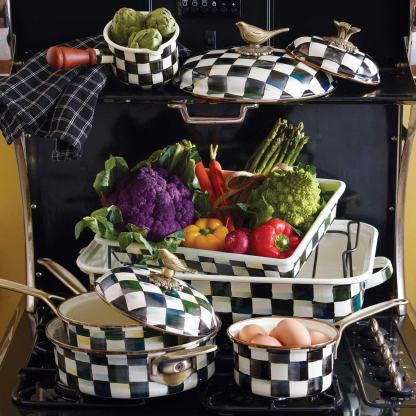 Mackenzie-Childs Courtly Check Enamel 3 Qt. Saute Pan