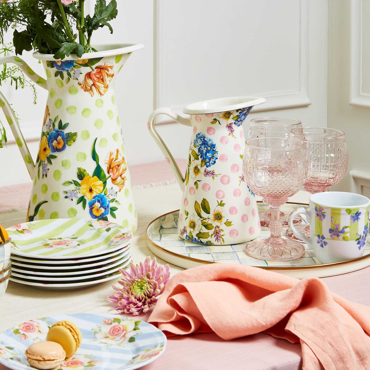 Sterling Check Enamel Round Tray